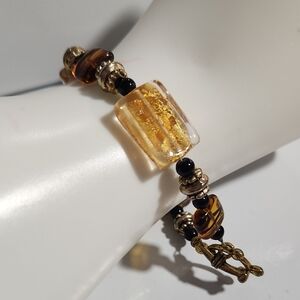 Handmade Beaded Bracelet Large Rectangular Glass Bead